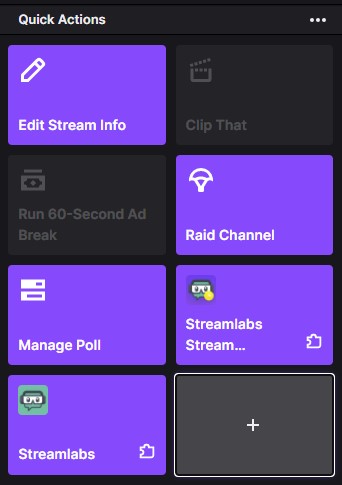 Twitch's quick actions interface